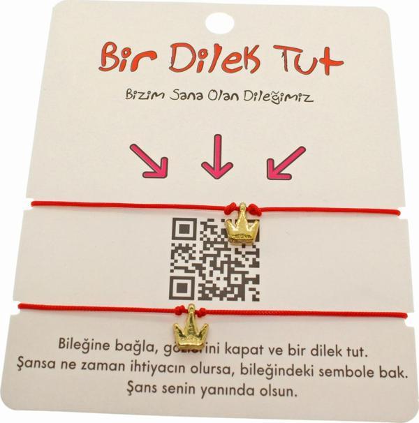 Altın Renk Kırmızı İp  Kral  Taçı Arkadaş  Bilekliği - 1874 - Image 1