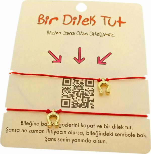 Altın Renk Kırmızı İp  Nal Arkadaş  Bilekliği - 1877 - Image 1