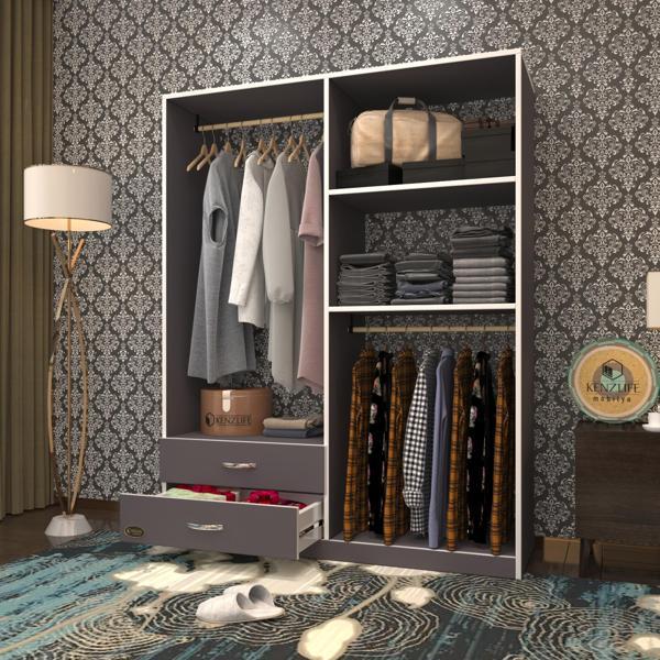 Kenzlife giysi dolabı şemsettin 175*120*40 gri gardırop 2 çekmeceli - Image 1