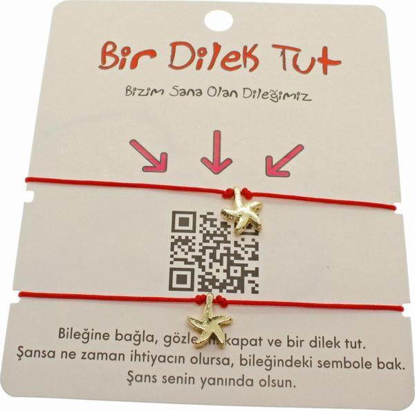 Altın Renk Kırmızı İp Deniz Yıldızı Arkadaş  Bilekliği - 1868 - Image 1