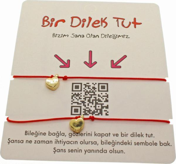 Altın Renk Kırmızı İp Kalp Arkadaş  Bilekliği - 1867 - Image 1
