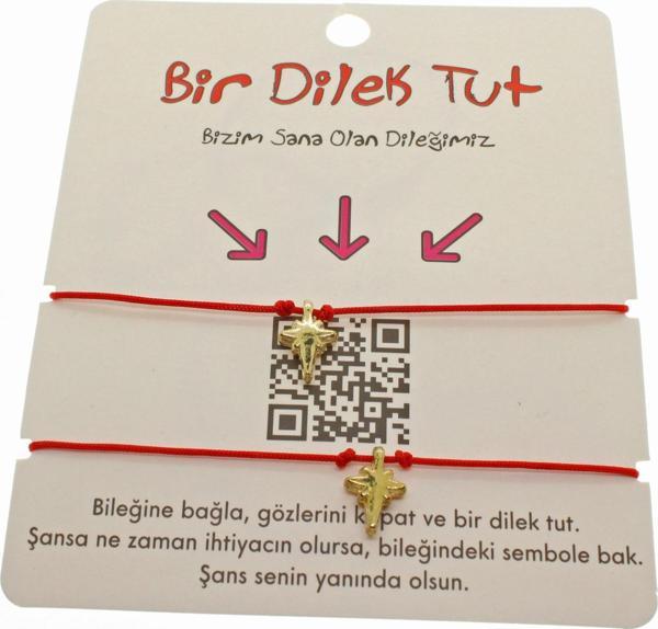 Altın Renk Kırmızı İp Kuyruklu Kutup Yıldızı Arkadaş  Bilekliği - 1869 - Image 1