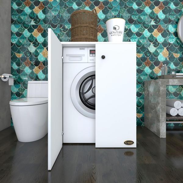Kenzlife çamaşır&kurutma makinesi dolabı büyük boy kapaklı lubmila byz 100*80*70 banyo ofis kapaklı arkalıksız - Image 1