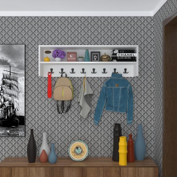 Kenzlife elbise askılığı askılık zeytuni byz 35*100*20 siyah 8 adet askı portmanto raflı - Image 1