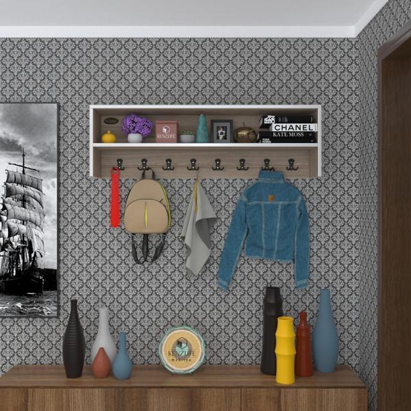Kenzlife elbise askılığı askılık zeytuni crd 35*100*20 siyah 8 adet askı portmanto raflı - Image 1