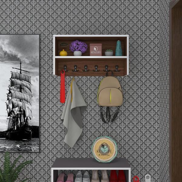 Kenzlife elbise askılığı askılık zeytuni cvz 35*070*20 siyah 6 adet askı portmanto raflı - Image 1