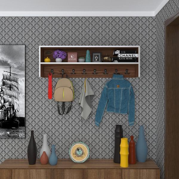 Kenzlife elbise askılığı askılık zeytuni cvz 35*100*20 siyah 8 adet askı portmanto raflı - Image 1