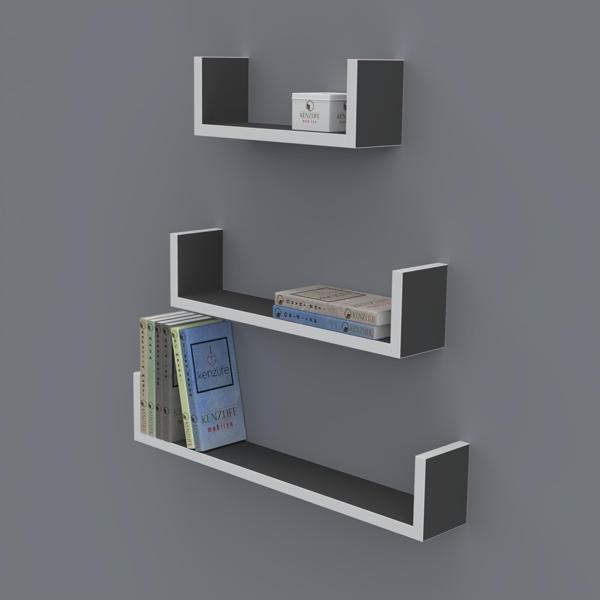 Kenzlife kitaplık müjgan 012*060-045-030*20 gri duvar rafı  - Image 1