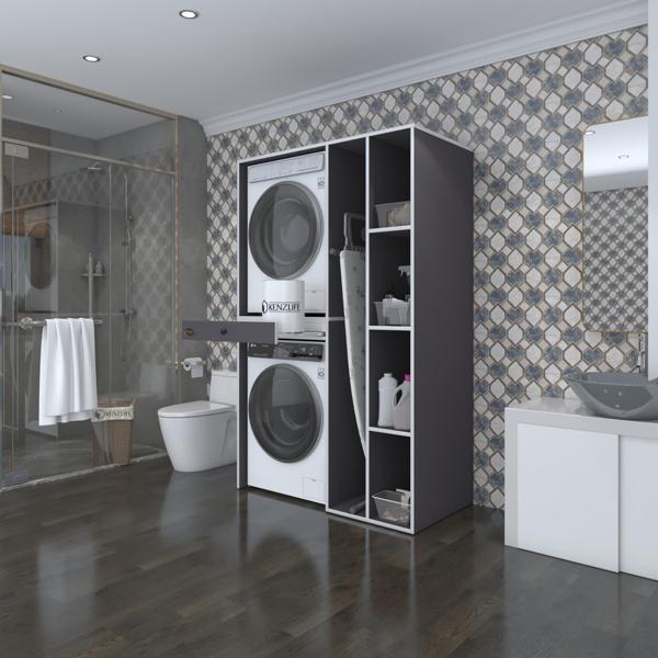Kenzlife çamaşır-kurutma makinesi dolabı gutas sağ gri 187*120*60 çekmeceli banyo - Image 1