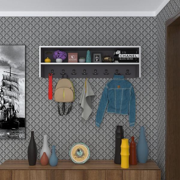 Kenzlife elbise askılığı askılık zeytuni gri 35*100*20 siyah 8 adet askı portmanto raflı - Image 1