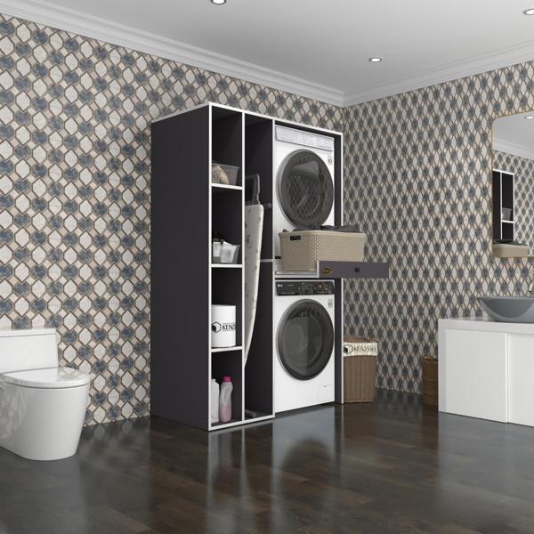 Kenzlife çamaşır-kurutma makinesi dolabı gutas sol gri 187*120*60 çekmeceli banyo - Image 1