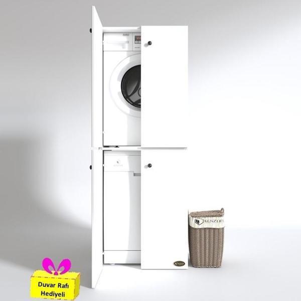 Kenzlife çamaşır-bulaşık makinesi dolabı kapaklı roksana byz 180*70*60 banyo çift katlı arkalıksız + tekli duvar rafı he - Image 1