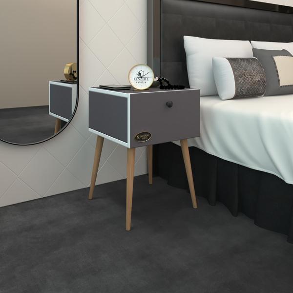Kenzlife komodin tora gri 60*39*39 komidin ahşap ayaklı kitaplık ayakkabılık kapaklı arkalıklı - Image 1