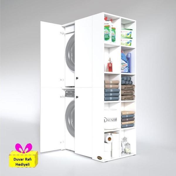 Kenzlife çamaşır-kurutma makinesi dolabı kapaklı fedyenka byz 180*090*60 banyo arkalıksız + tekli duvar rafı hediyeli - Image 1