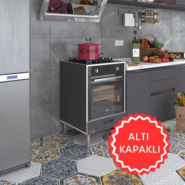 Kenzlife ankastre modülü kabini erbiyum gri fırın ocak dolabı özel boy ayarlı ayaklı kapaklı  - Image 1