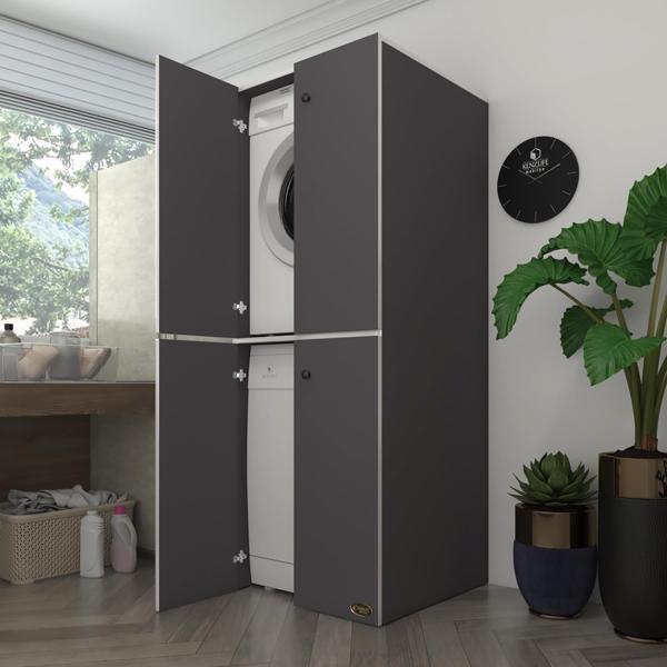 Kenzlife çamaşır-bulaşık makinesi dolabı kapaklı roksana gri 180*70*60 banyo çift katlı arkalıksız - Image 1