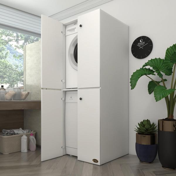Kenzlife çamaşır-bulaşık makinesi dolabı kapaklı roksanamdf byz 180*70*60 % 100 mdf full mdf banyo çift katlı arkalıksız - Image 1