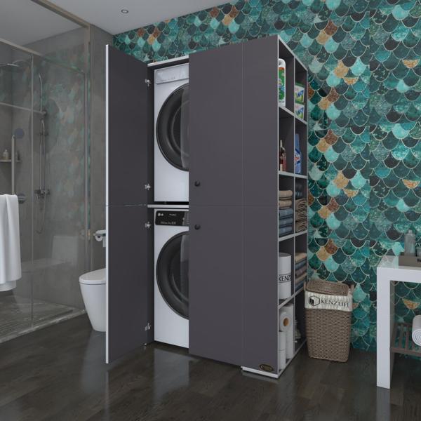Kenzlife çamaşır-kurutma makinesi dolabı kapaklı fedyenka gri 180*090*60 banyo arkalıksız - Image 1