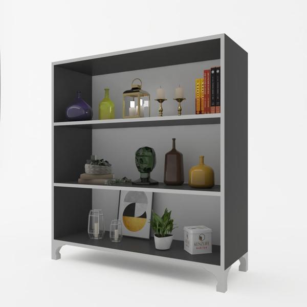 Kenzlife kitaplık tuğçe 108*090*020 gri ayaklı mutfak dolabı banyo ofis ayakkabılık kiler - Image 1