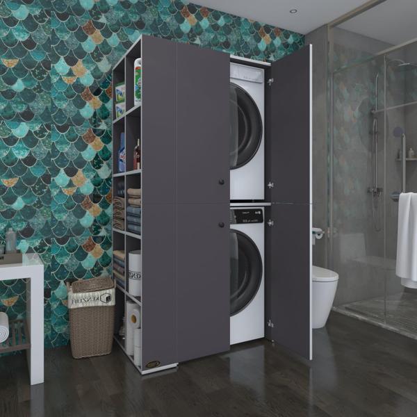 Kenzlife çamaşır-kurutma makinesi dolabı kapaklı fedyenka sol gri 180*090*60 banyo arkalıksız - Image 1