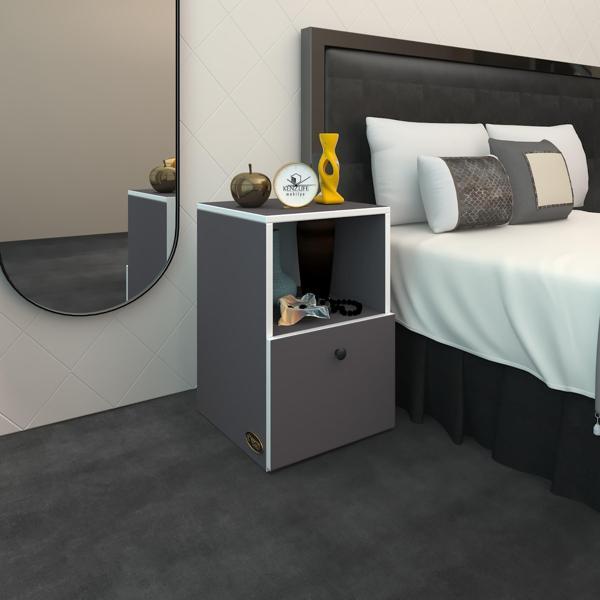 Kenzlife komodin yokatta gri 60*39*39 komidin kitaplık ayakkabılık kapaklı arkalıklı - Image 1