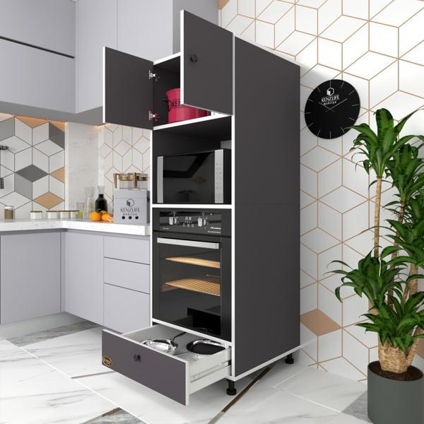 Kenzlife fırın dolabı kamile gri 162*60*56 mutfak çekmeceli ayaklı banyo kiler ofis - Image 1