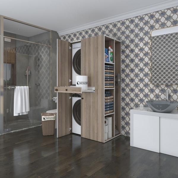 Kenzlife çamaşır-kurutma makinesi dolabı ahi evran sağ crd 187*090*60 çekmeceli banyo - Image 1