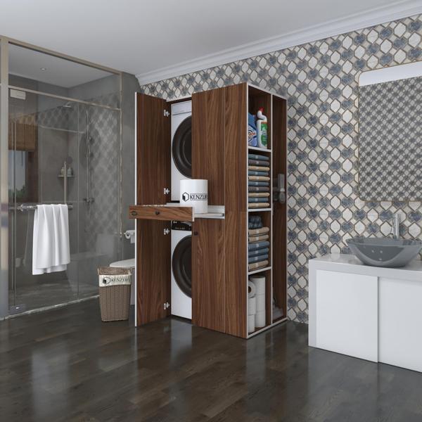 Kenzlife çamaşır-kurutma makinesi dolabı ahi evran sağ cvz 187*090*60 çekmeceli banyo - Image 1