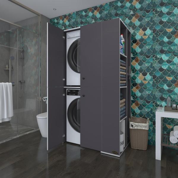 Kenzlife çamaşır-kurutma makinesi dolabı kapaklı foka gri 180*090*60 banyo arkalıksız - Image 1
