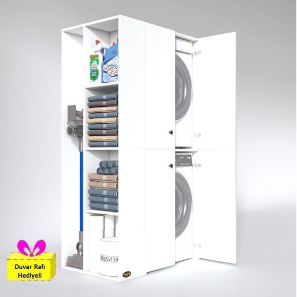 Kenzlife çamaşır-kurutma makinesi dolabı kapaklı foka sol byz 180*090*60 banyo arkalıksız + tekli duvar rafı hediyeli - Image 1