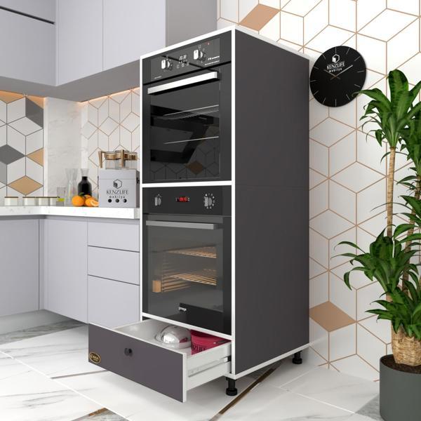 Kenzlife fırın dolabı naime gri 145*60*56 mutfak çekmeceli ayaklı banyo kiler ofis - Image 1