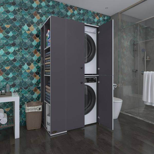Kenzlife çamaşır-kurutma makinesi dolabı kapaklı foka sol gri 180*090*60 banyo arkalıksız - Image 1