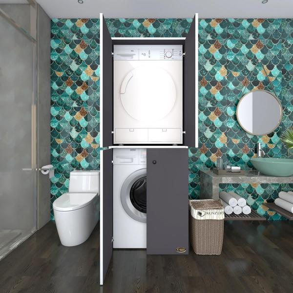 Kenzlife çamaşır-kurutma makinesi dolabı kapaklı jelena gri 180*70*60 banyo çift katlı arkalıksız - Image 1