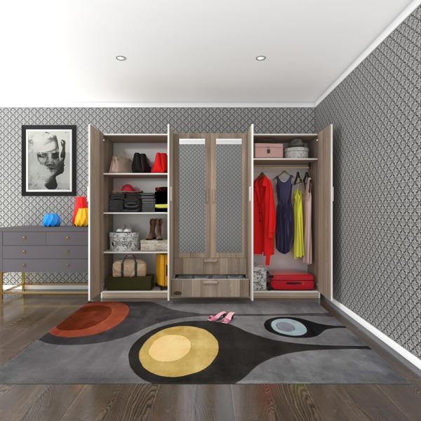 Kenzlife gardırop 6 kapılı çekmeceli begonvil240 crd aynalı kapaklı gardolap dolap - Image 1