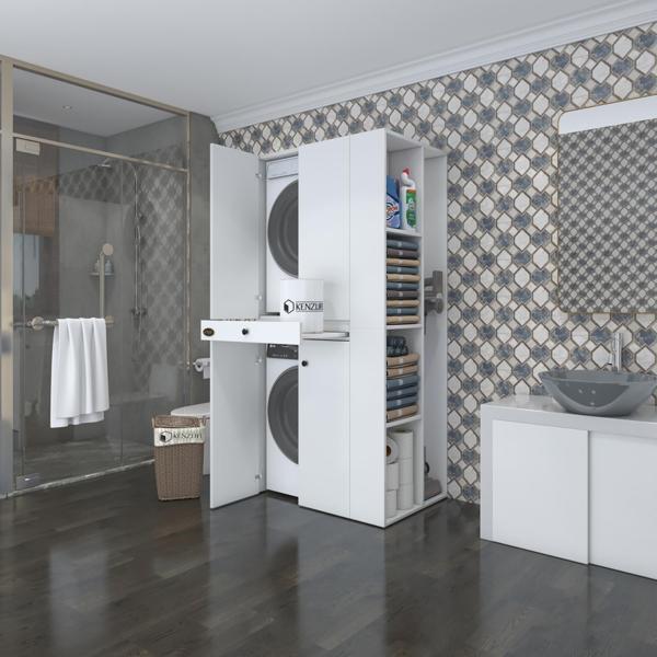 Kenzlife çamaşır-kurutma makinesi dolabı ahi evranmdf sağ byz 187*090*60 çekmeceli % 100 FULL MDF - Image 1