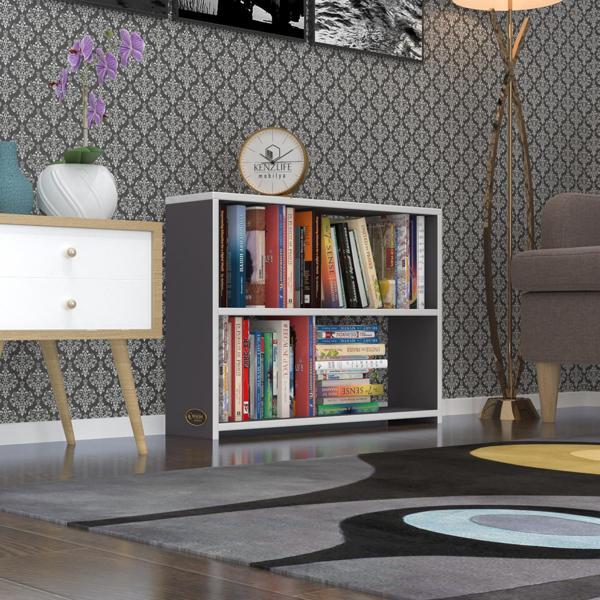 Kenzlife kitaplık süper ga 060*80*19 gri 2 katlı tek bölme ofis mutfak banyo dolabı arkalıksız - Image 1