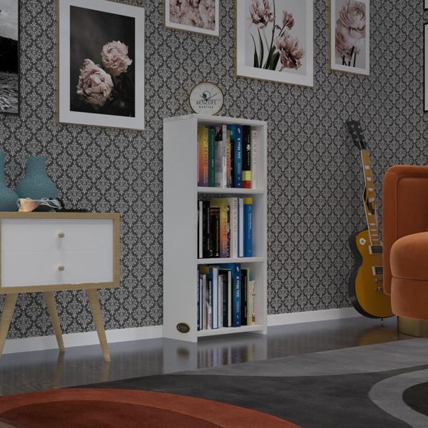 Kenzlife kitaplık süper ga 090*40*19 byz 3 katlı tek bölme ofis mutfak banyo dolabı arkalıksız - Image 1