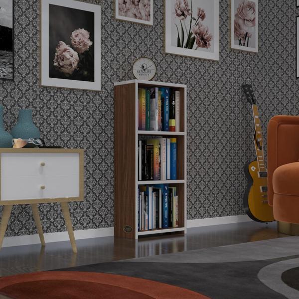 Kenzlife kitaplık süper ga 090*40*19 cvz 3 katlı tek bölme ofis mutfak banyo dolabı arkalıksız - Image 1