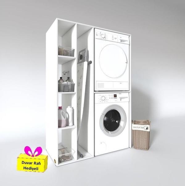 Kenzlife çamaşır-kurutma makinesi dolabı alyusha sol byz 180*120*60 banyo arkalıksız + tekli duvar rafı hediyeli - Image 1