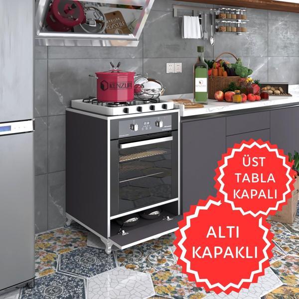 Kenzlife ankastre modülü kabini krom gri fırın ocak dolabı kapaklı ayaklı sabit tabla  - Image 1