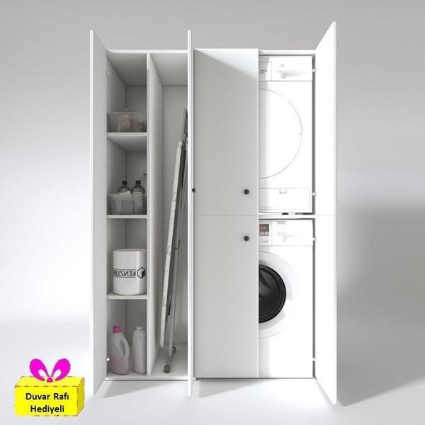 Kenzlife çamaşır-kurutma makinesi dolabı kapaklı yaromira sol byz 180*120*60 banyo arkalıksız + tekli duvar rafı hediyel - Image 1