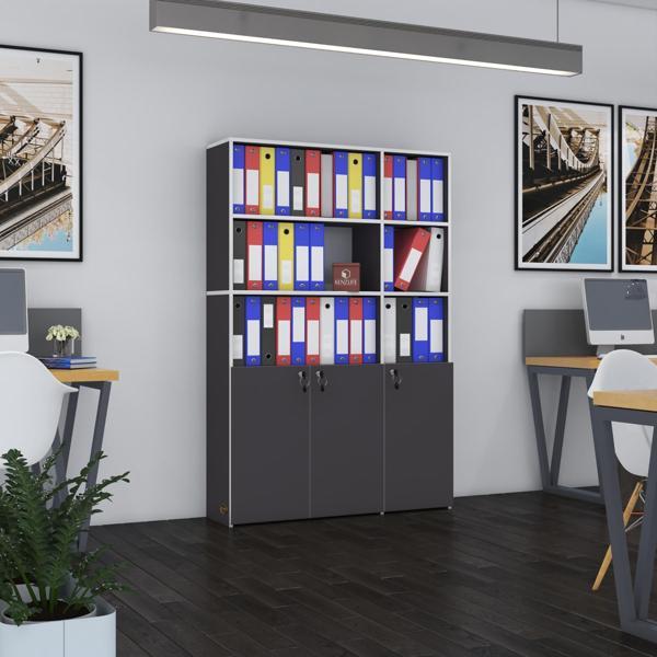 Kenzlife klasör dolabı kilitli alpdem gri 175*120*30 klasörlük kitaplık ofis arkalıksız - Image 1