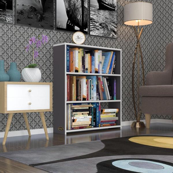 Kenzlife kitaplık süper ga 090*80*19 gri 3 katlı tek bölme ofis mutfak banyo dolabı arkalıksız - Image 1