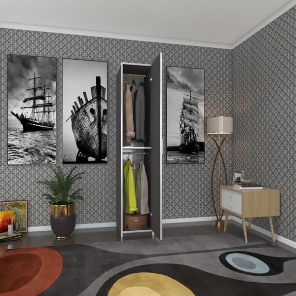 Kenzlife gardırop öğrenci dolabı tek kapılı günebakan gri 180*35*42 gri gardolap dolap ofis - Image 1