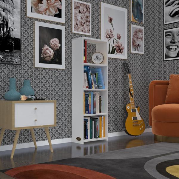 Kenzlife kitaplık süper ga 120*40*19 byz 4 katlı tek bölme ofis mutfak banyo dolabı arkalıksız - Image 1