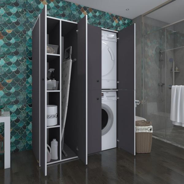 Kenzlife çamaşır-kurutma makinesi dolabı kapaklı yaromira sol gri 180*120*60 banyo arkalıksız - Image 1