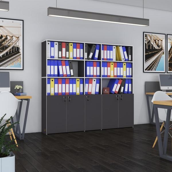 Kenzlife klasör dolabı kilitli gökbörü gri 175*200*30 klasörlük kitaplık ofis arkalıksız - Image 1