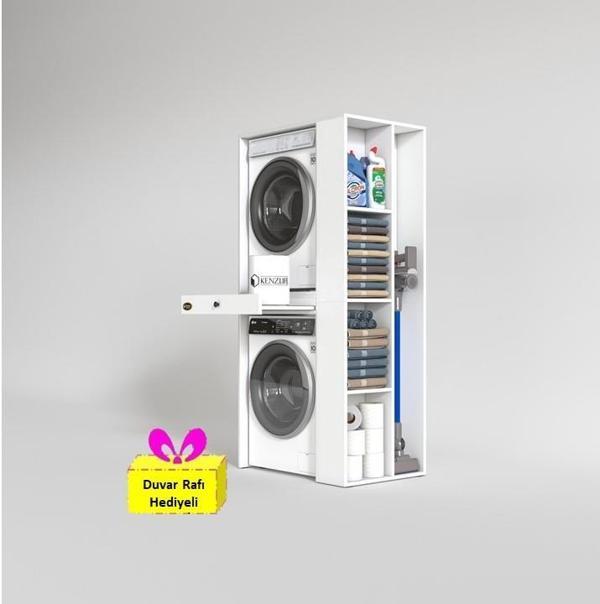 Kenzlife çamaşır-kurutma makinesi dolabı bacce sağ byz 187*090*60 çekmeceli + tekli duvar rafı hediye - Image 1