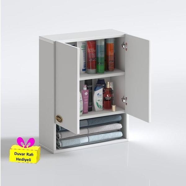 Kenzlife banyo ecza dolabı bakunin byz 60*40*20 mutfak (m)üst arkalıklı alt arkalıksız + tekli duvar rafı hediyeli - Image 1