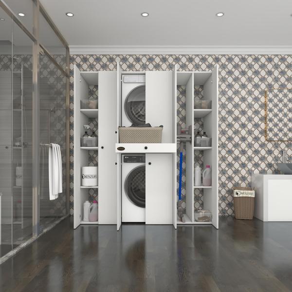 Kenzlife çamaşır-kurutma makinesi dolabı nazzam byz 187*170*60 çekmeceli raflı banyo - Image 1